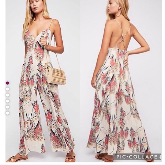 Free People Alissa Tropical printed jumpsuit pants bottoms